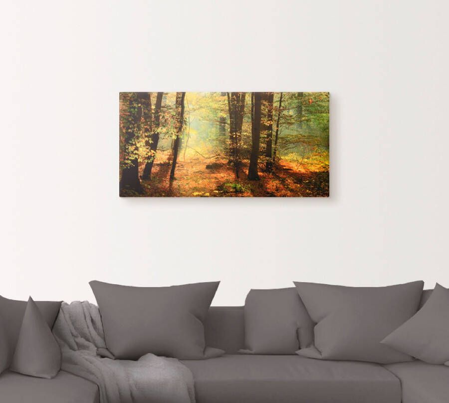 Artland Artprint Herfstlicht in het bos als artprint op linnen poster muursticker in verschillende maten