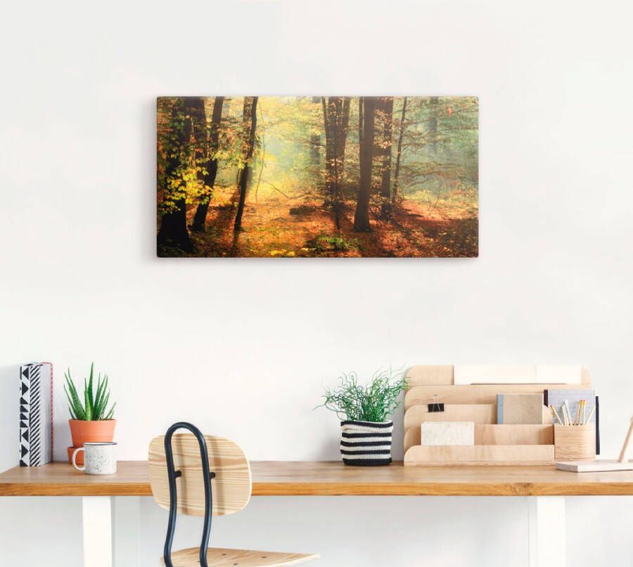 Artland Artprint Herfstlicht in het bos als artprint op linnen poster muursticker in verschillende maten