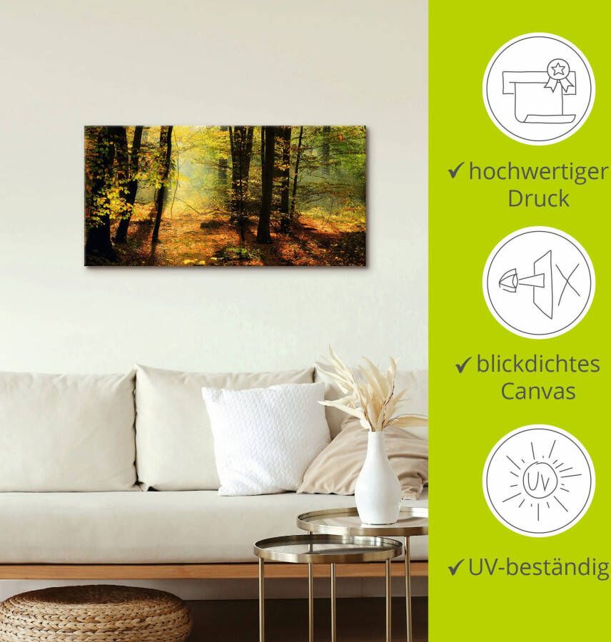 Artland Artprint Herfstlicht in het bos als artprint op linnen poster muursticker in verschillende maten