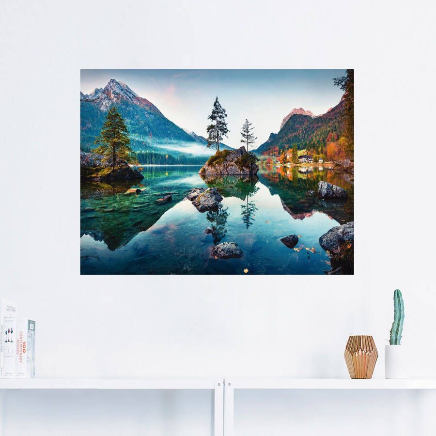 Artland Artprint Herfstscène van de Hintersee voor de Alpen als artprint van aluminium artprint voor buiten artprint op linnen poster muursticker