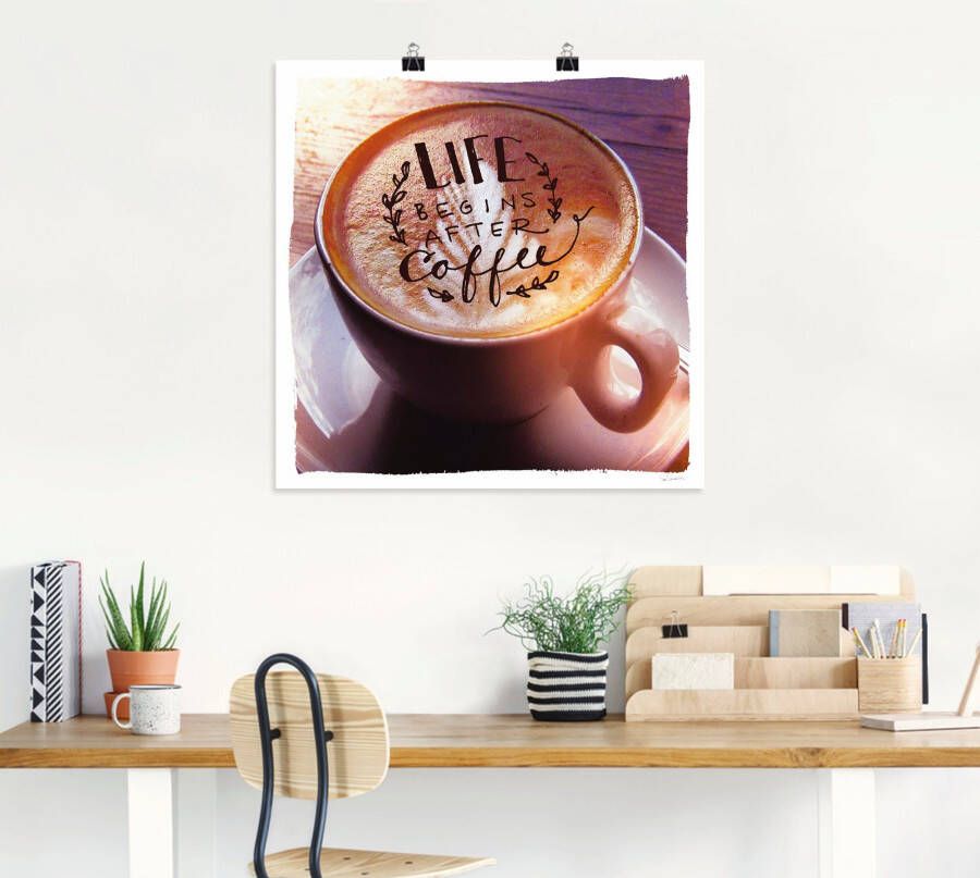 Artland Artprint Het leven begint na de koffie als artprint op linnen poster in verschillende formaten maten