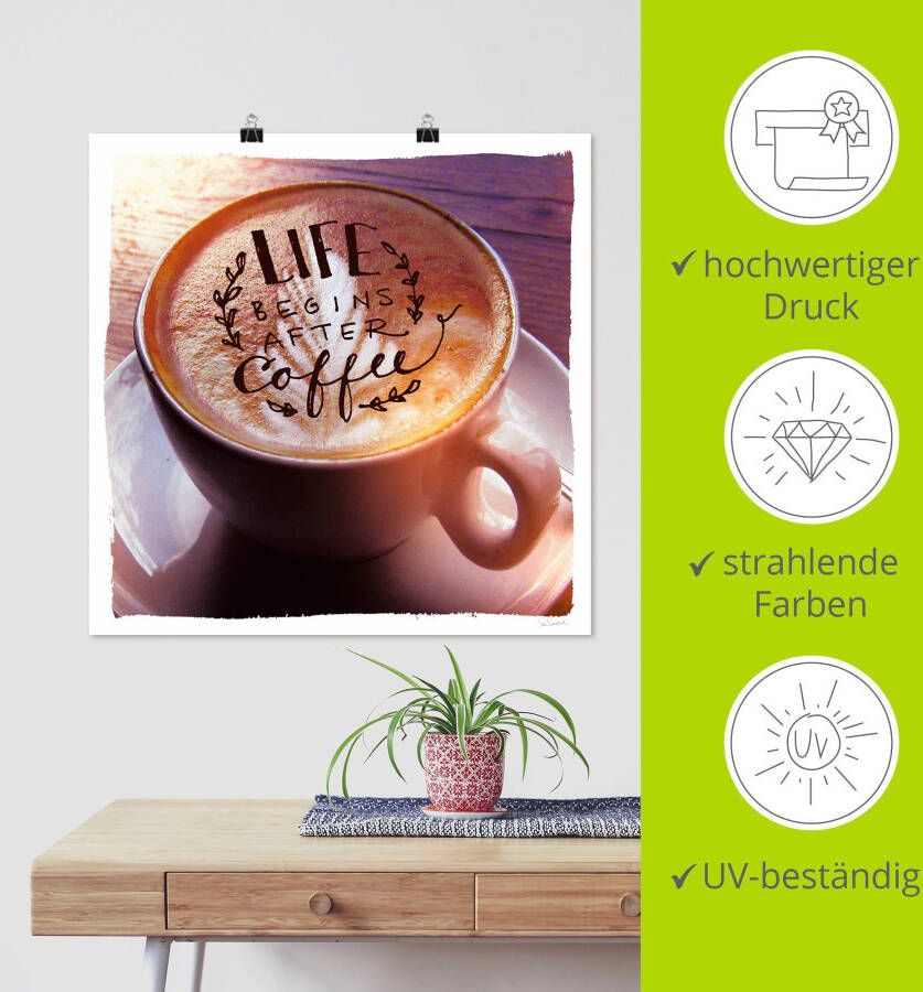 Artland Artprint Het leven begint na de koffie als artprint op linnen poster in verschillende formaten maten