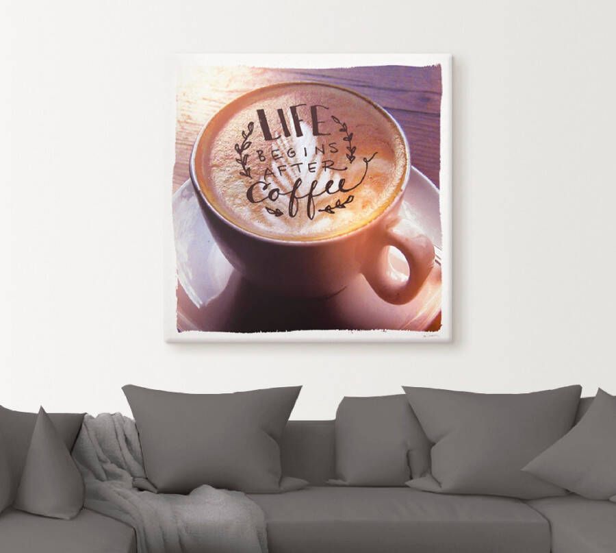 Artland Artprint Het leven begint na de koffie als artprint op linnen poster in verschillende formaten maten