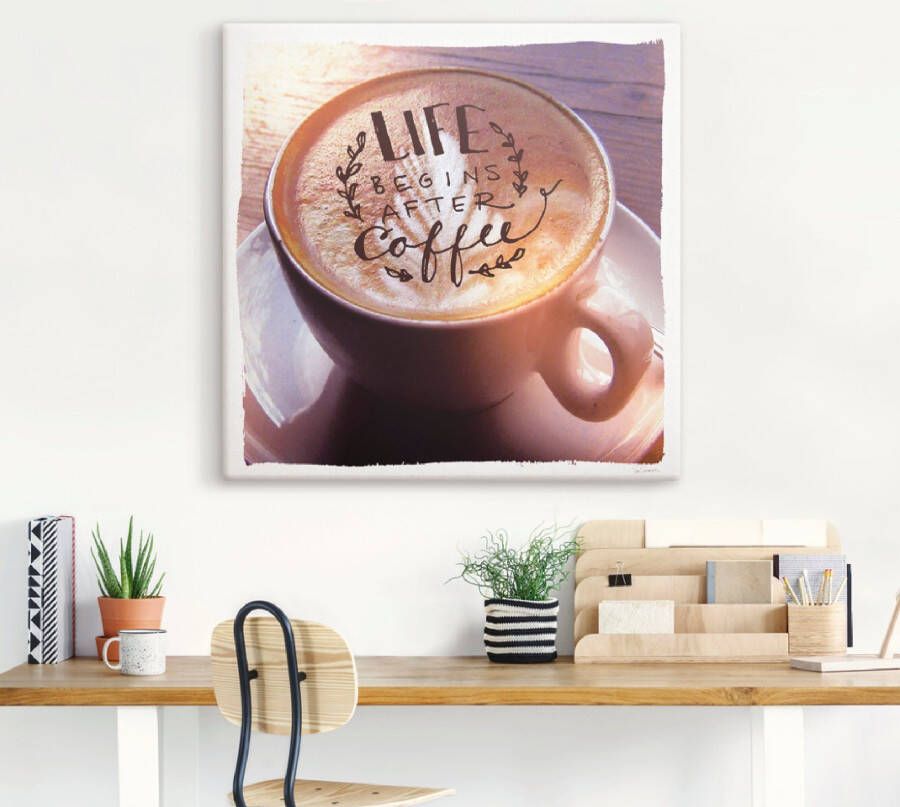 Artland Artprint Het leven begint na de koffie als artprint op linnen poster in verschillende formaten maten