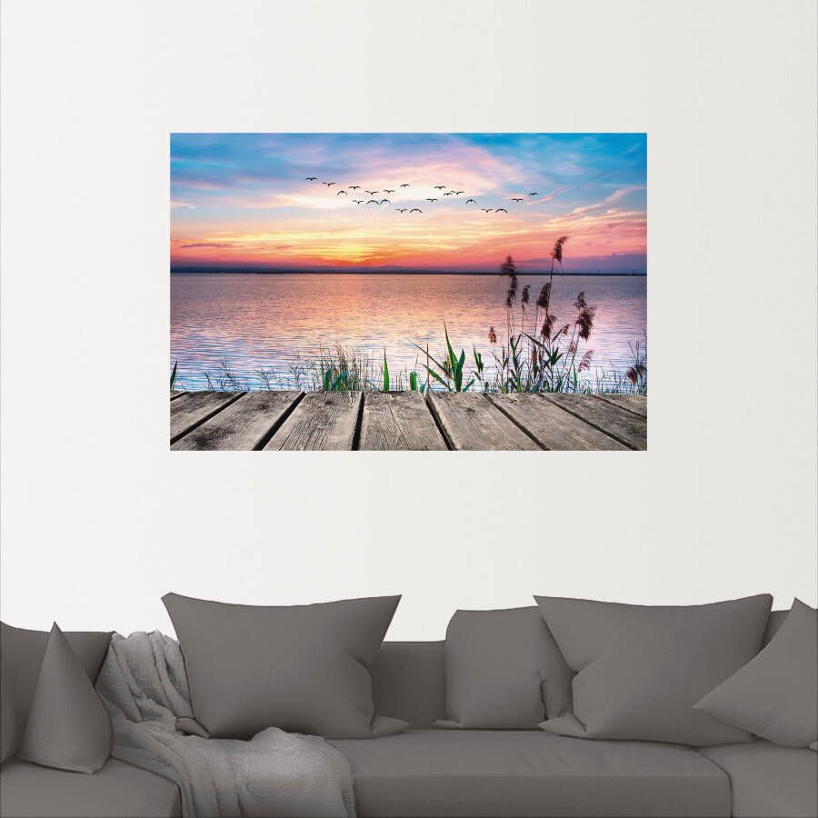 Artland Artprint Het meer in de kleuren van de wolken als artprint van aluminium artprint voor buiten artprint op linnen poster muursticker