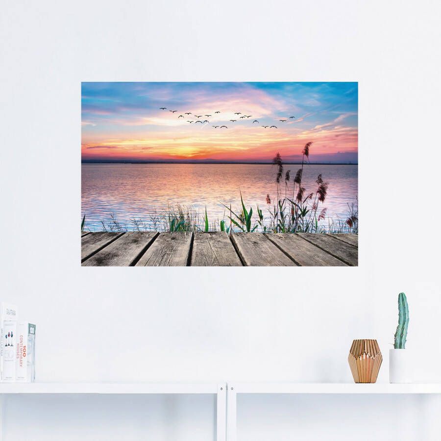 Artland Artprint Het meer in de kleuren van de wolken als artprint van aluminium artprint voor buiten artprint op linnen poster muursticker