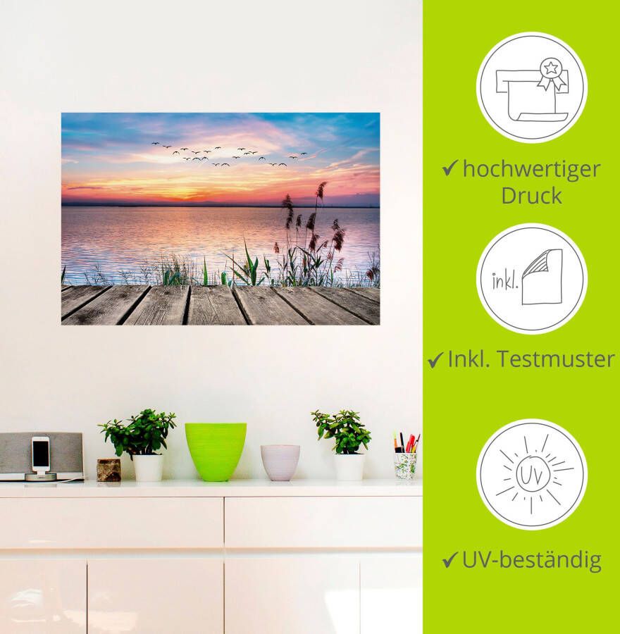 Artland Artprint Het meer in de kleuren van de wolken als artprint van aluminium artprint voor buiten artprint op linnen poster muursticker