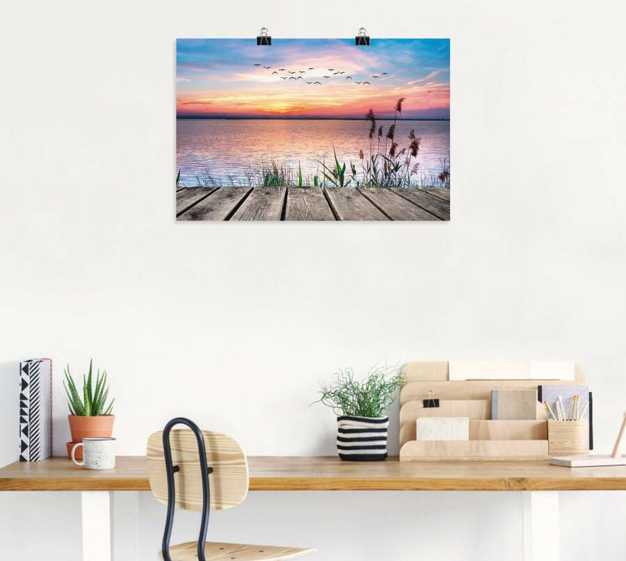 Artland Artprint Het meer in de kleuren van de wolken als artprint van aluminium artprint voor buiten artprint op linnen poster muursticker