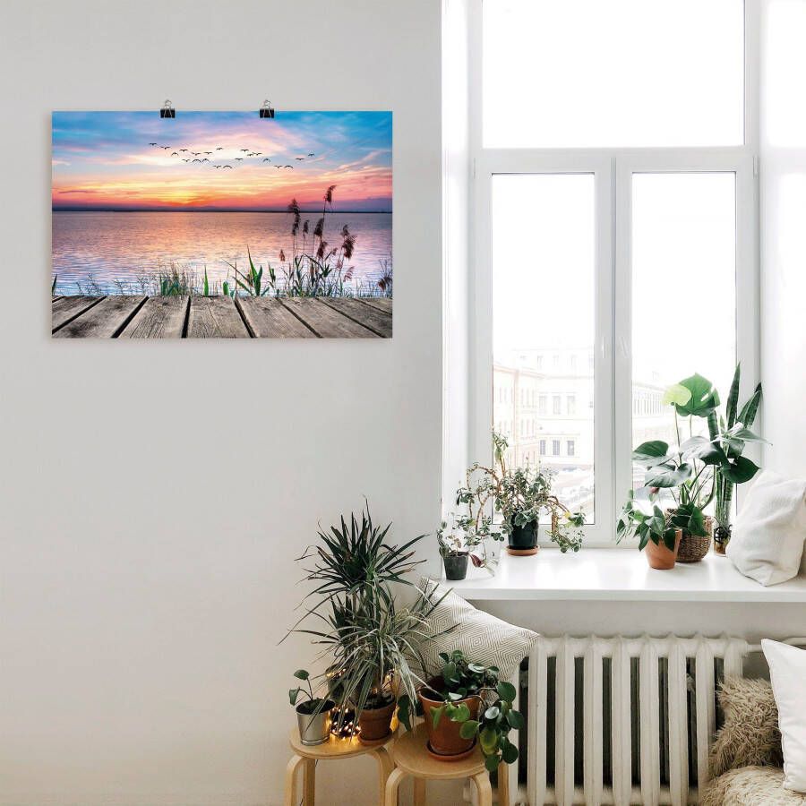 Artland Artprint Het meer in de kleuren van de wolken als artprint van aluminium artprint voor buiten artprint op linnen poster muursticker