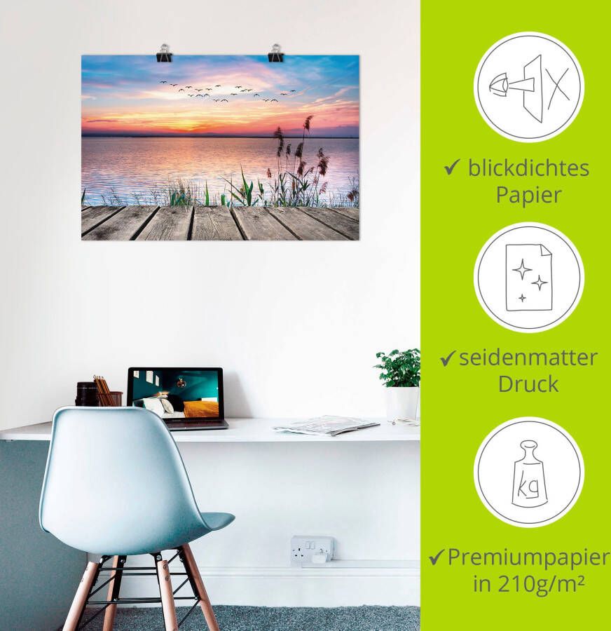 Artland Artprint Het meer in de kleuren van de wolken als artprint van aluminium artprint voor buiten artprint op linnen poster muursticker