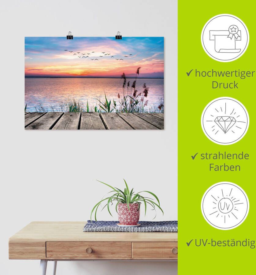 Artland Artprint Het meer in de kleuren van de wolken als artprint van aluminium artprint voor buiten artprint op linnen poster muursticker