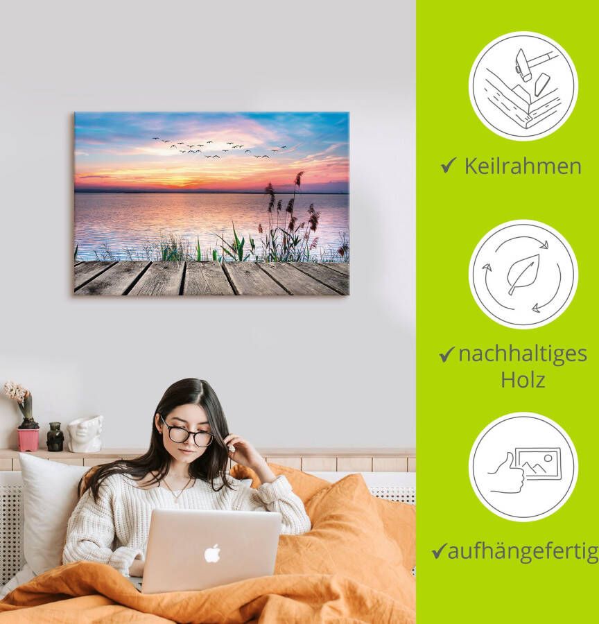 Artland Artprint Het meer in de kleuren van de wolken als artprint van aluminium artprint voor buiten artprint op linnen poster muursticker