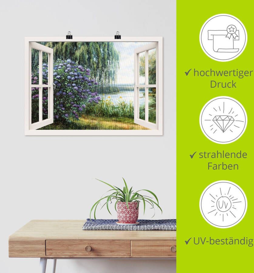 Artland Artprint Hortensia's aan het meer als artprint op linnen poster muursticker in verschillende maten