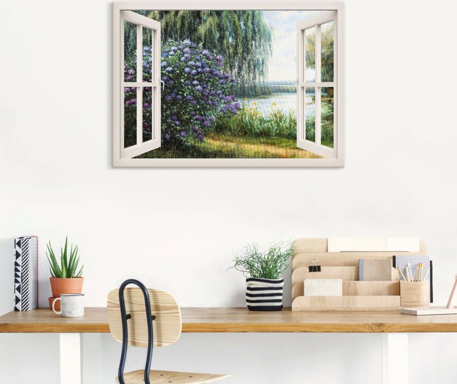 Artland Artprint Hortensia's aan het meer als artprint op linnen poster muursticker in verschillende maten