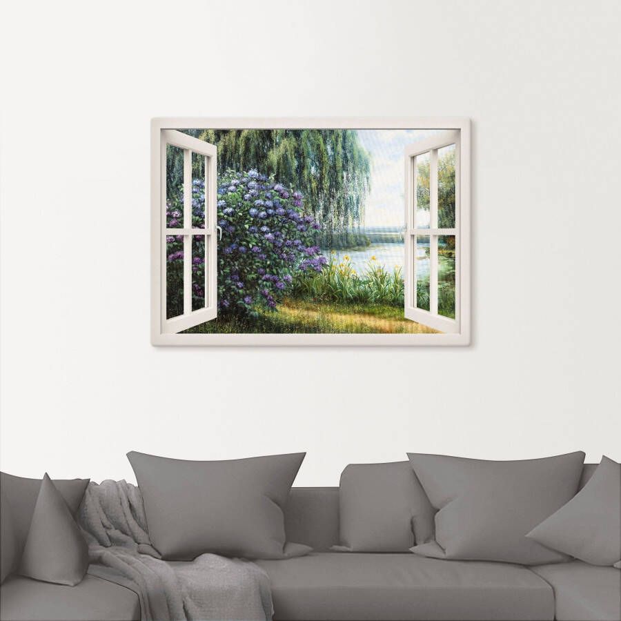 Artland Artprint Hortensia's aan het meer als artprint op linnen poster muursticker in verschillende maten