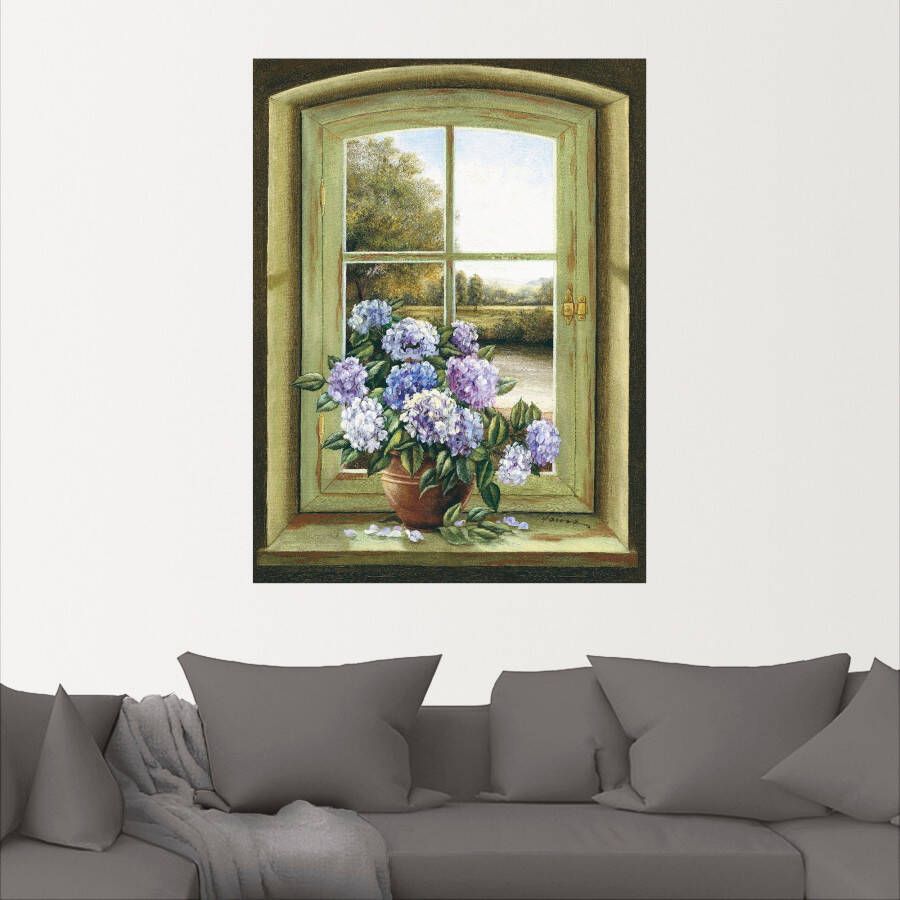 Artland Artprint Hortensia's bij het raam als artprint van aluminium artprint voor buiten artprint op linnen poster muursticker