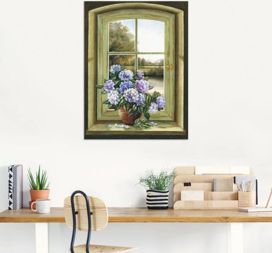 Artland Artprint Hortensia's bij het raam als artprint van aluminium artprint voor buiten artprint op linnen poster muursticker