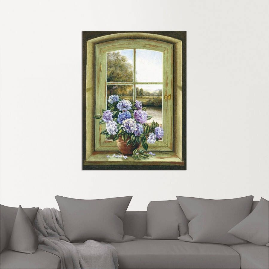 Artland Artprint Hortensia's bij het raam als artprint van aluminium artprint voor buiten artprint op linnen poster muursticker