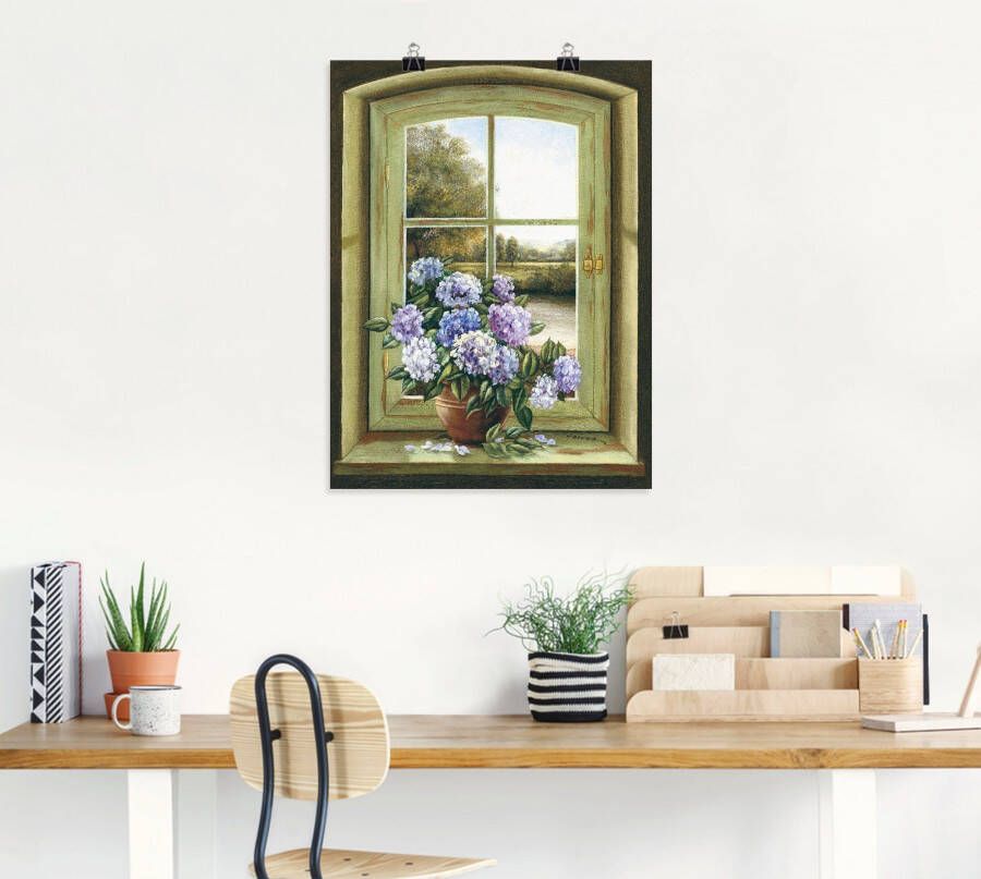 Artland Artprint Hortensia's bij het raam als artprint van aluminium artprint voor buiten artprint op linnen poster muursticker