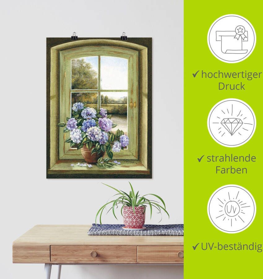 Artland Artprint Hortensia's bij het raam als artprint van aluminium artprint voor buiten artprint op linnen poster muursticker