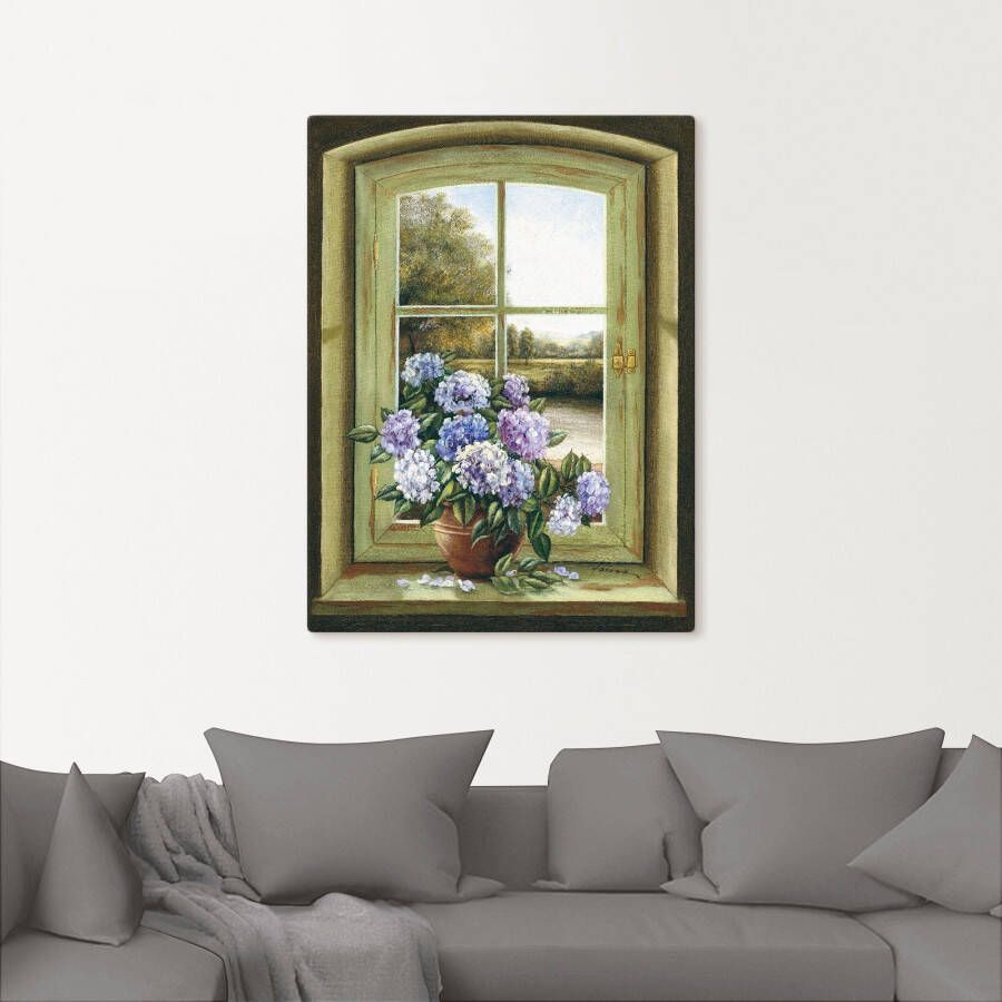 Artland Artprint Hortensia's bij het raam als artprint van aluminium artprint voor buiten artprint op linnen poster muursticker