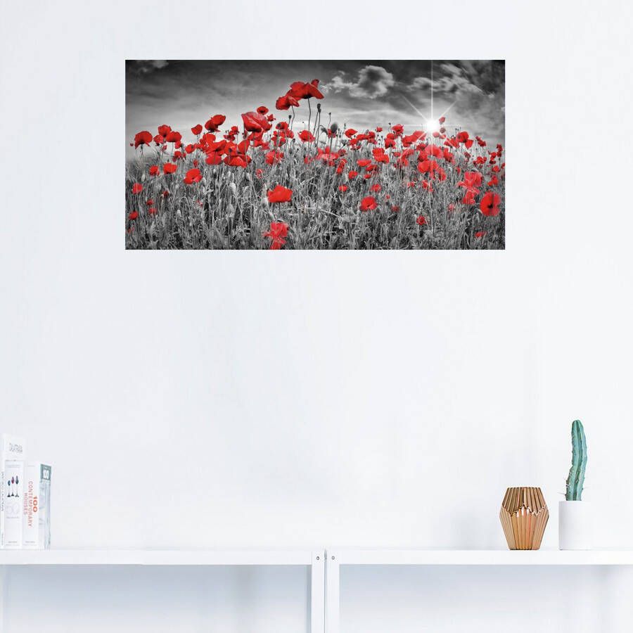 Artland Artprint Idyllisch klaprozenveld met zon als artprint van aluminium artprint voor buiten artprint op linnen poster muursticker