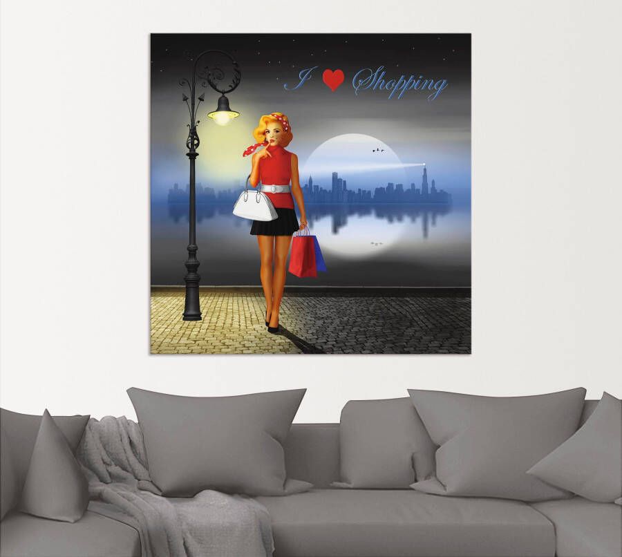 Artland Artprint Ik hou van shoppen als artprint van aluminium artprint voor buiten poster in diverse formaten