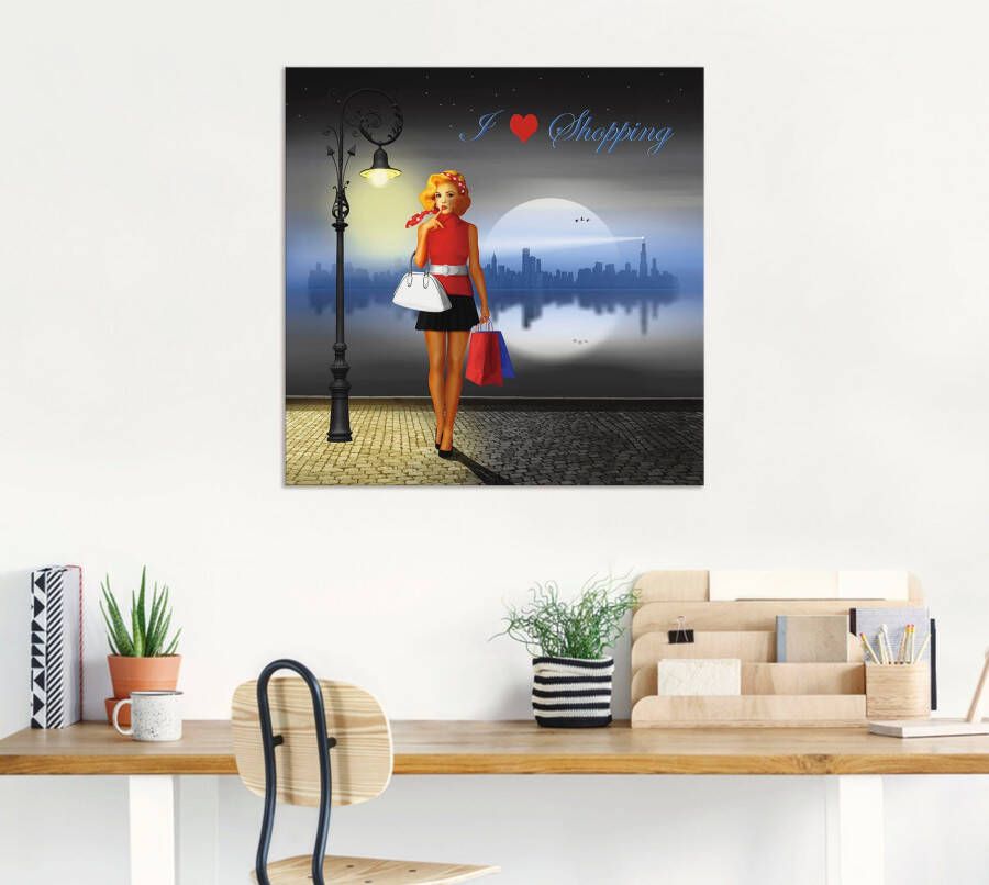 Artland Artprint Ik hou van shoppen als artprint van aluminium artprint voor buiten poster in diverse formaten