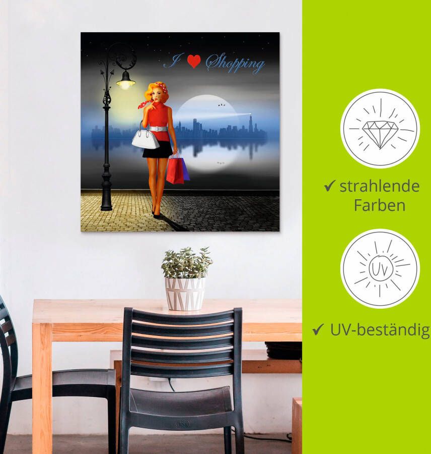 Artland Artprint Ik hou van shoppen als artprint van aluminium artprint voor buiten poster in diverse formaten