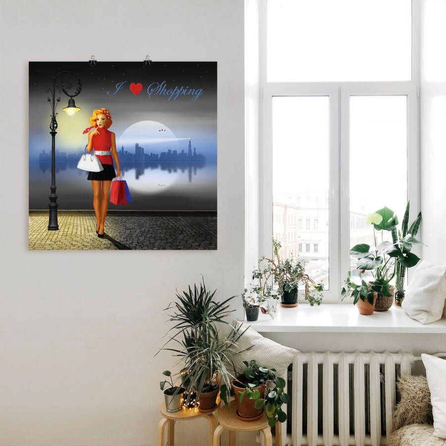 Artland Artprint Ik hou van shoppen als artprint van aluminium artprint voor buiten poster in diverse formaten