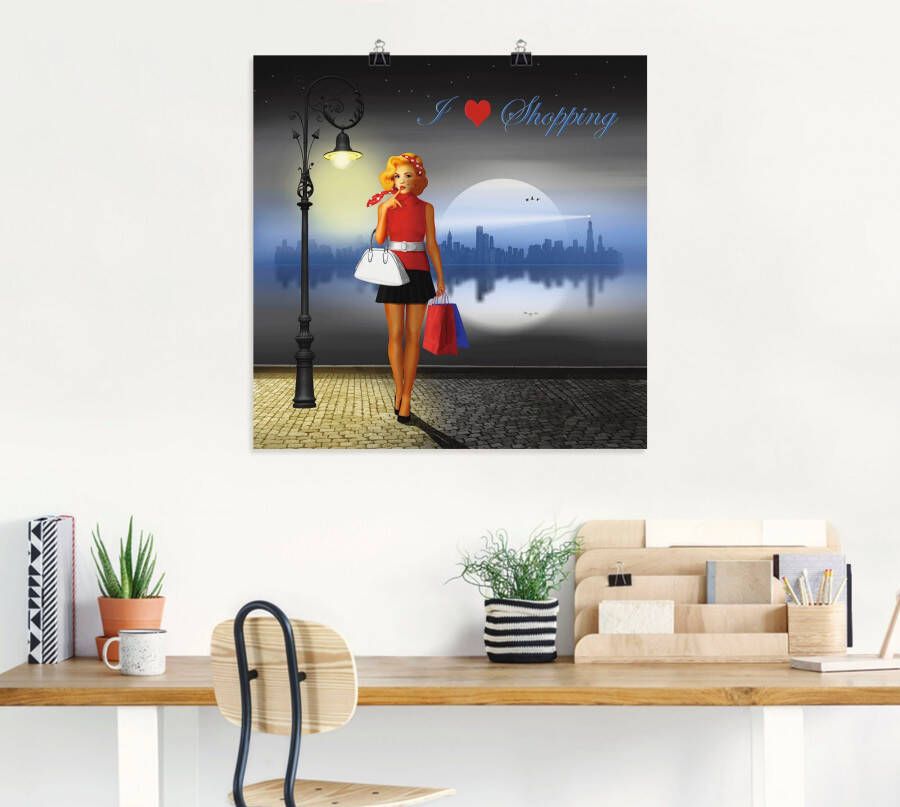 Artland Artprint Ik hou van shoppen als artprint van aluminium artprint voor buiten poster in diverse formaten