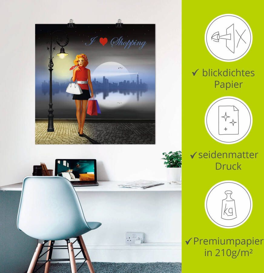 Artland Artprint Ik hou van shoppen als artprint van aluminium artprint voor buiten poster in diverse formaten