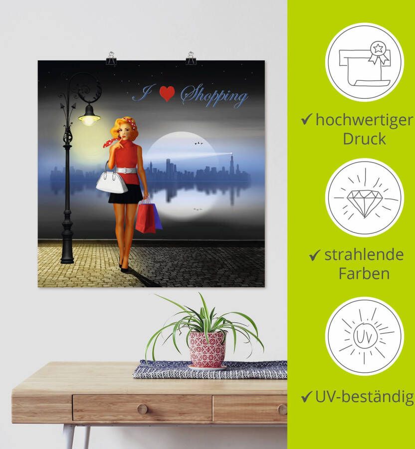 Artland Artprint Ik hou van shoppen als artprint van aluminium artprint voor buiten poster in diverse formaten