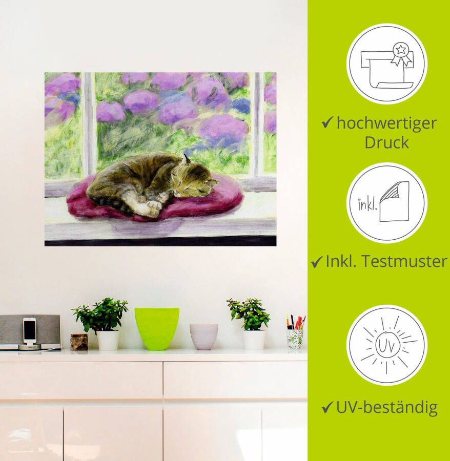 Artland Artprint Kat op vensterbank in tuin als poster muursticker in verschillende maten