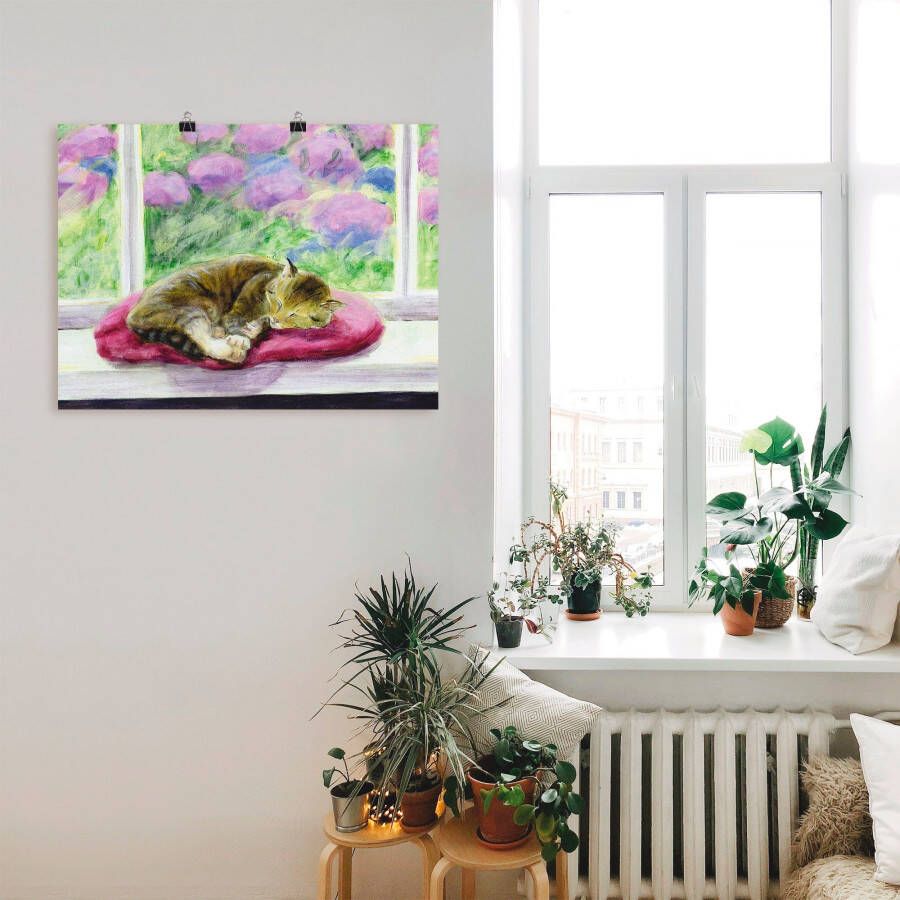 Artland Artprint Kat op vensterbank in tuin als poster muursticker in verschillende maten