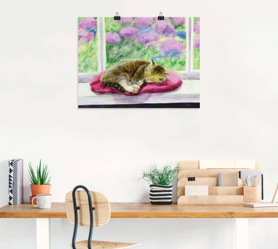 Artland Artprint Kat op vensterbank in tuin als poster muursticker in verschillende maten