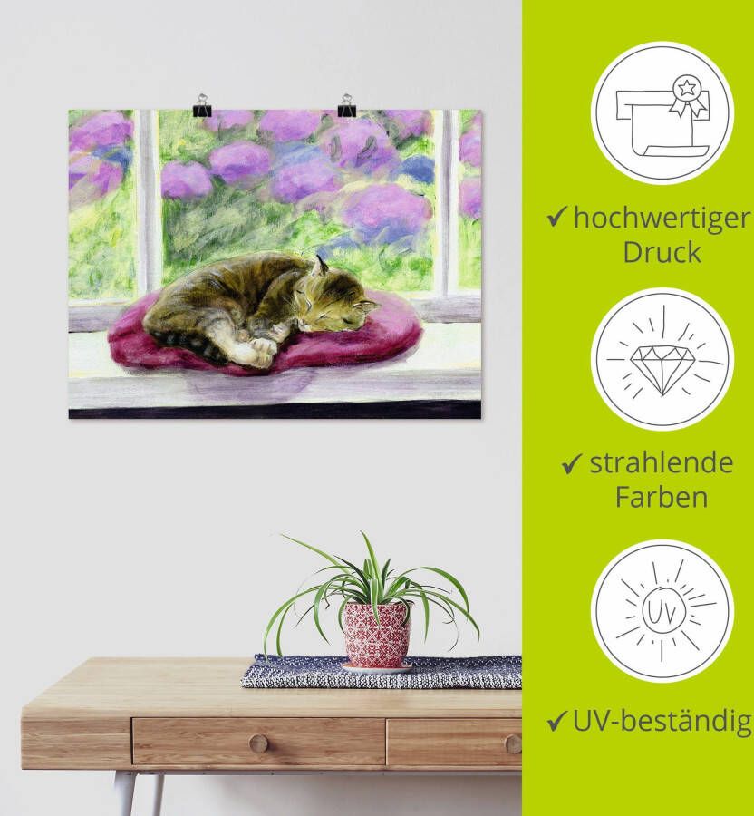 Artland Artprint Kat op vensterbank in tuin als poster muursticker in verschillende maten