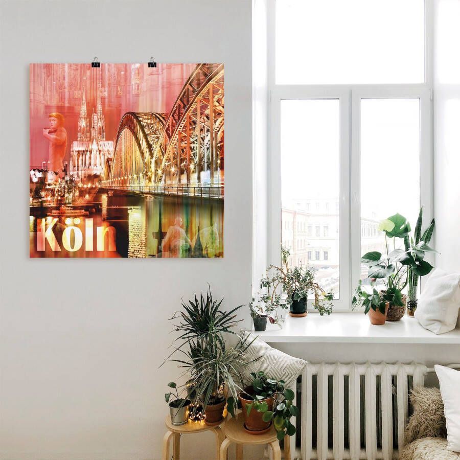 Artland Poster Keulen Skyline abstracte collage als artprint op linnen muursticker of poster in verschillende maten - Foto 3