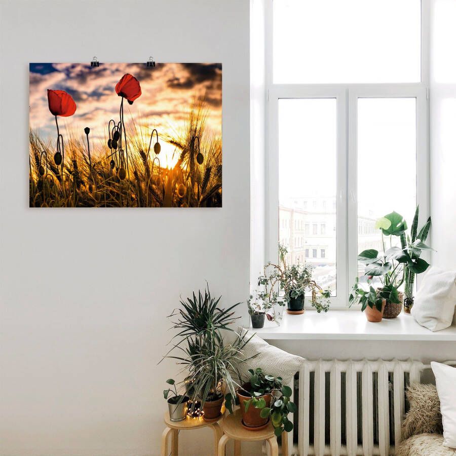 Artland Artprint Klaprozen bij zonsondergang als artprint van aluminium artprint voor buiten artprint op linnen poster muursticker