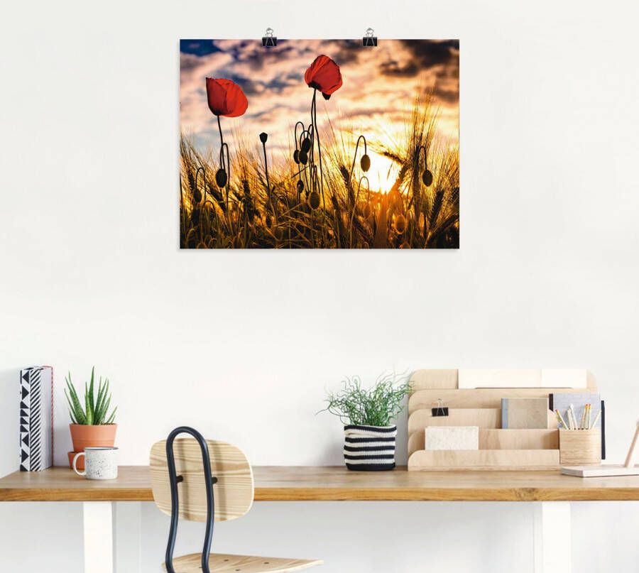 Artland Artprint Klaprozen bij zonsondergang als artprint van aluminium artprint voor buiten artprint op linnen poster muursticker