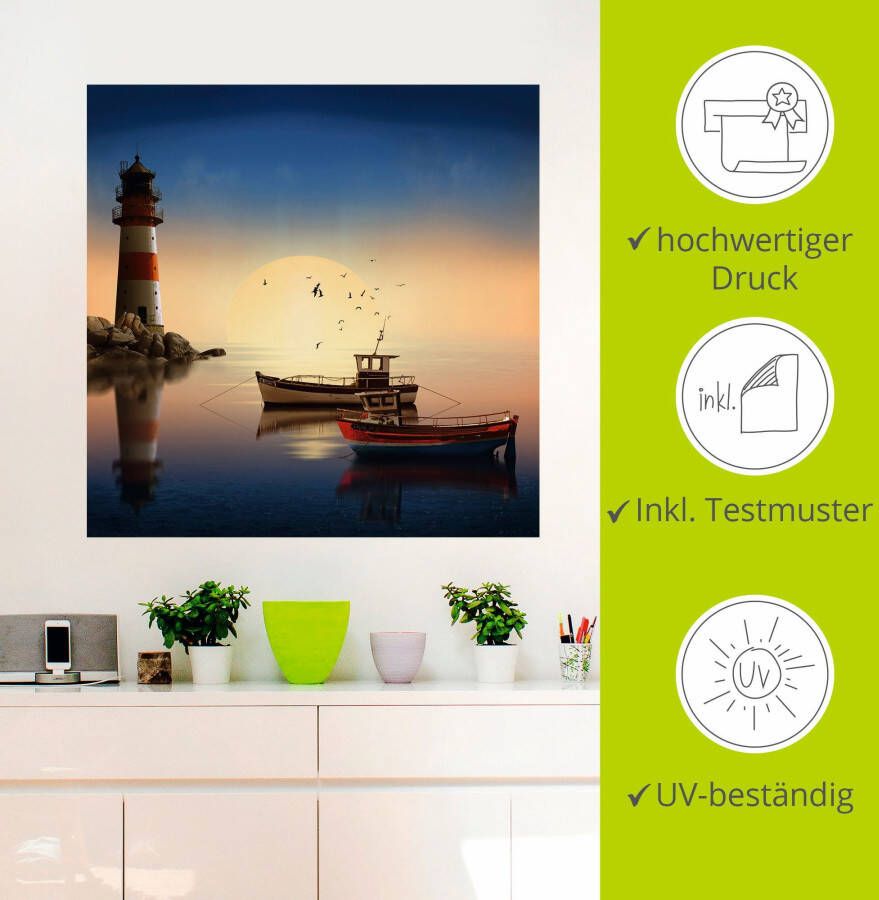 Artland Artprint Kleine haven met vuurtoren als artprint op linnen muursticker in verschillende maten