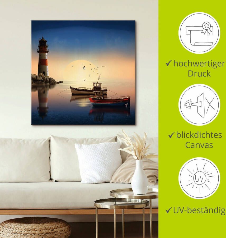 Artland Artprint Kleine haven met vuurtoren als artprint op linnen muursticker in verschillende maten