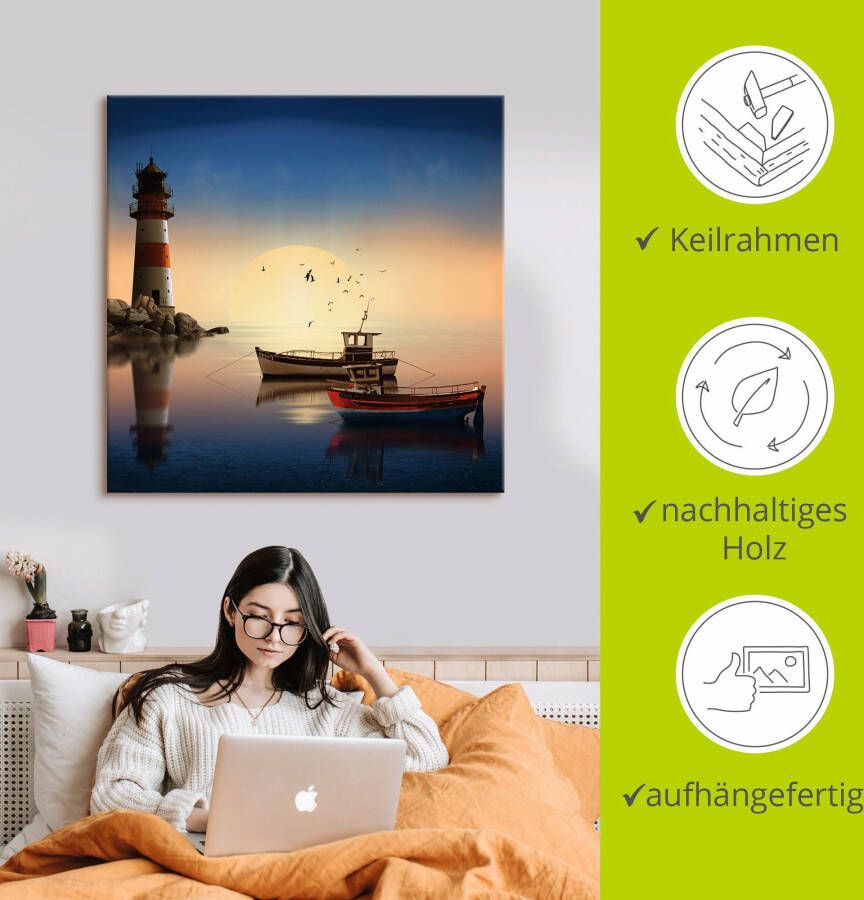 Artland Artprint Kleine haven met vuurtoren als artprint op linnen muursticker in verschillende maten