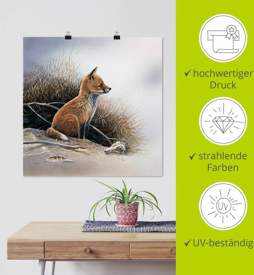 Artland Artprint Kleine vos als artprint op linnen poster in verschillende formaten maten