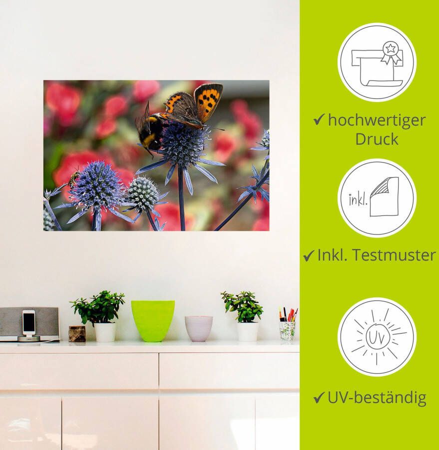 Artland Artprint Kleine vuurvlinder en hommel als artprint van aluminium artprint op linnen muursticker verschillende maten