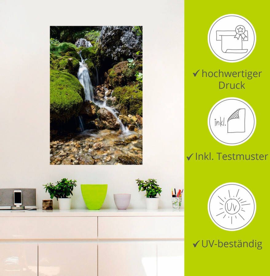 Artland Artprint Kleine waterval in de bergen als artprint op linnen poster muursticker in verschillende maten