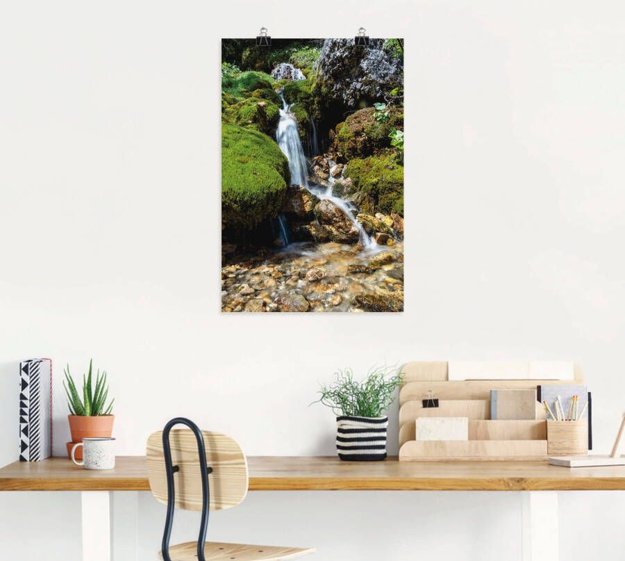 Artland Artprint Kleine waterval in de bergen als artprint op linnen poster muursticker in verschillende maten