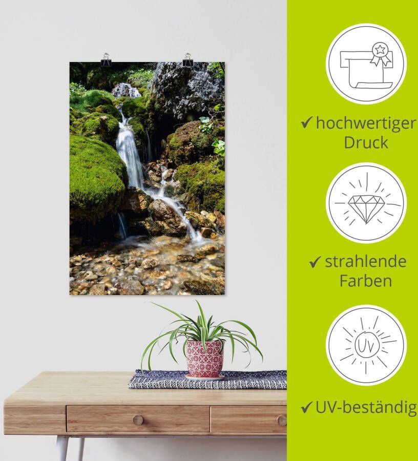 Artland Artprint Kleine waterval in de bergen als artprint op linnen poster muursticker in verschillende maten