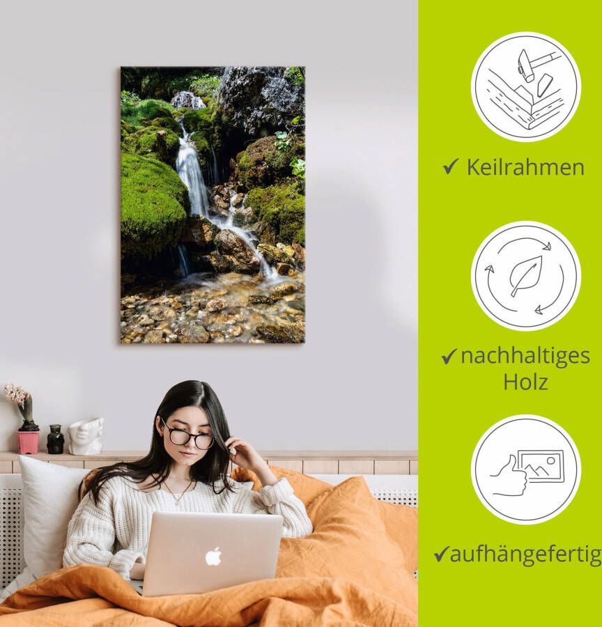 Artland Artprint Kleine waterval in de bergen als artprint op linnen poster muursticker in verschillende maten