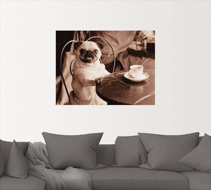 Artland Artprint Koffie mopshond als artprint op linnen poster muursticker in verschillende maten